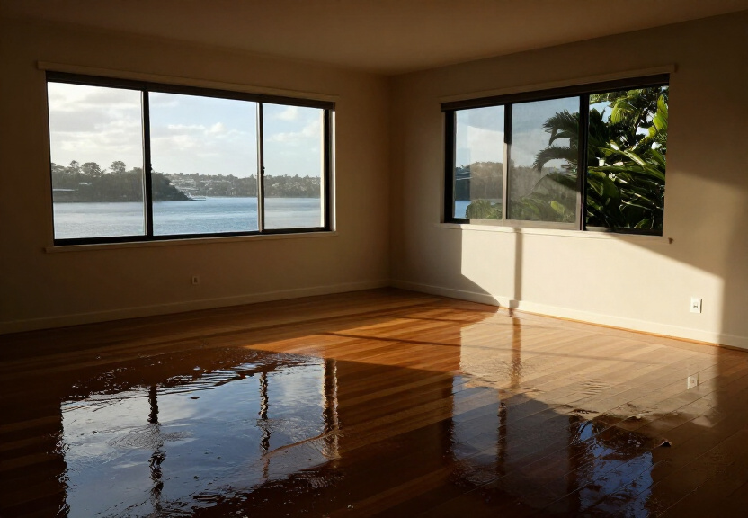 Flooded living room in Kingswood home before restoration